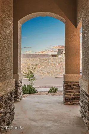 a view of a terrace with sky view