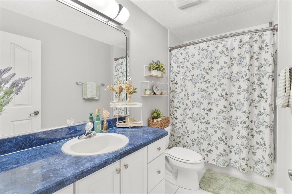 1027 Urico Road Lady Lake, FL 32159 - Photo 30 of 49 a bathroom with a granite countertop sink a toilet and a mirror