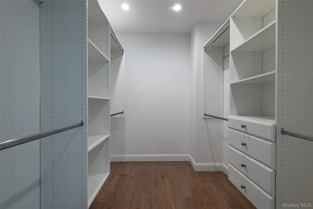 a view of walk in closet with empty racks