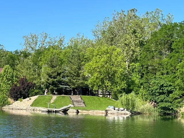 a view of a lake with houses