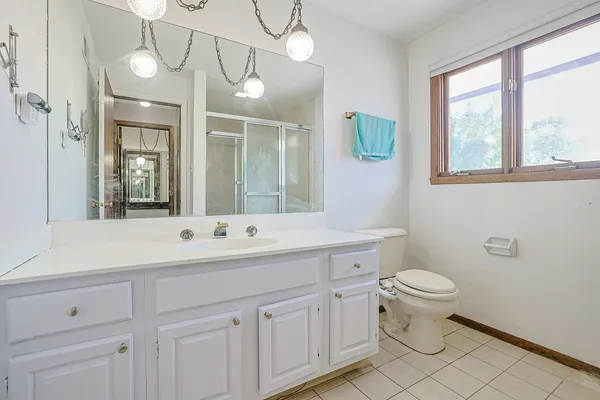 a bathroom with a sink a toilet and a mirror