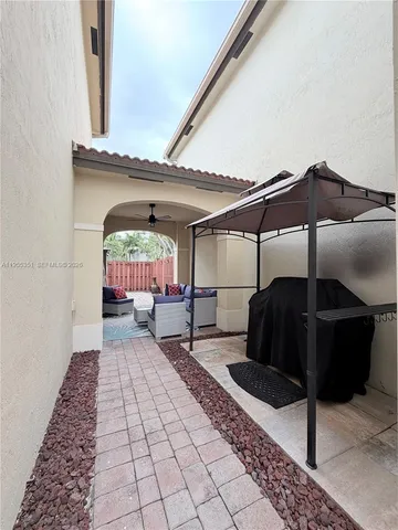 a living room with a couch and a table