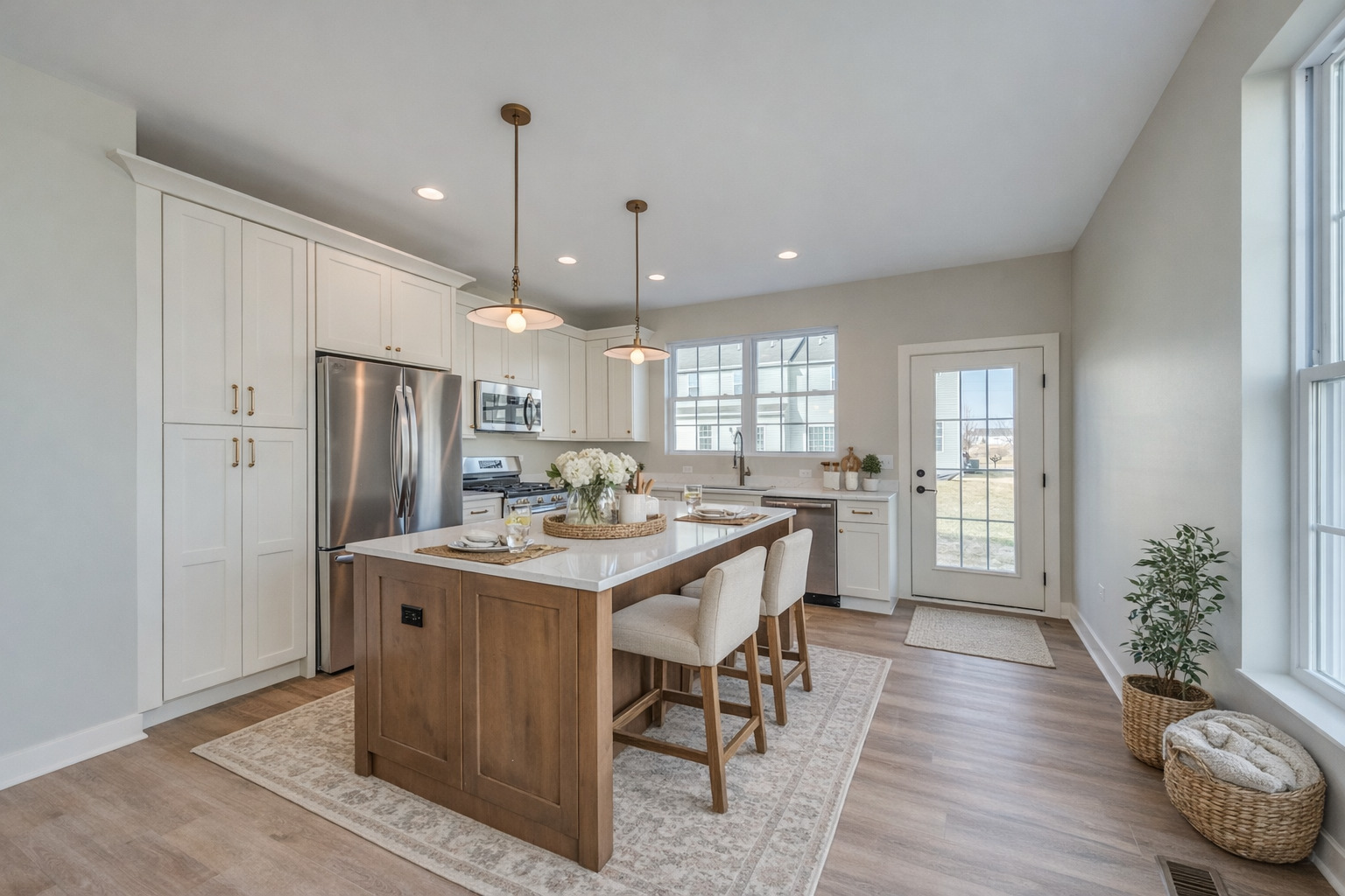 1076 Freedom Road Elburn, IL 60119 - Photo 11 of 31 a kitchen with stainless steel appliances granite countertop a sink a stove a refrigerator and island with wooden floor