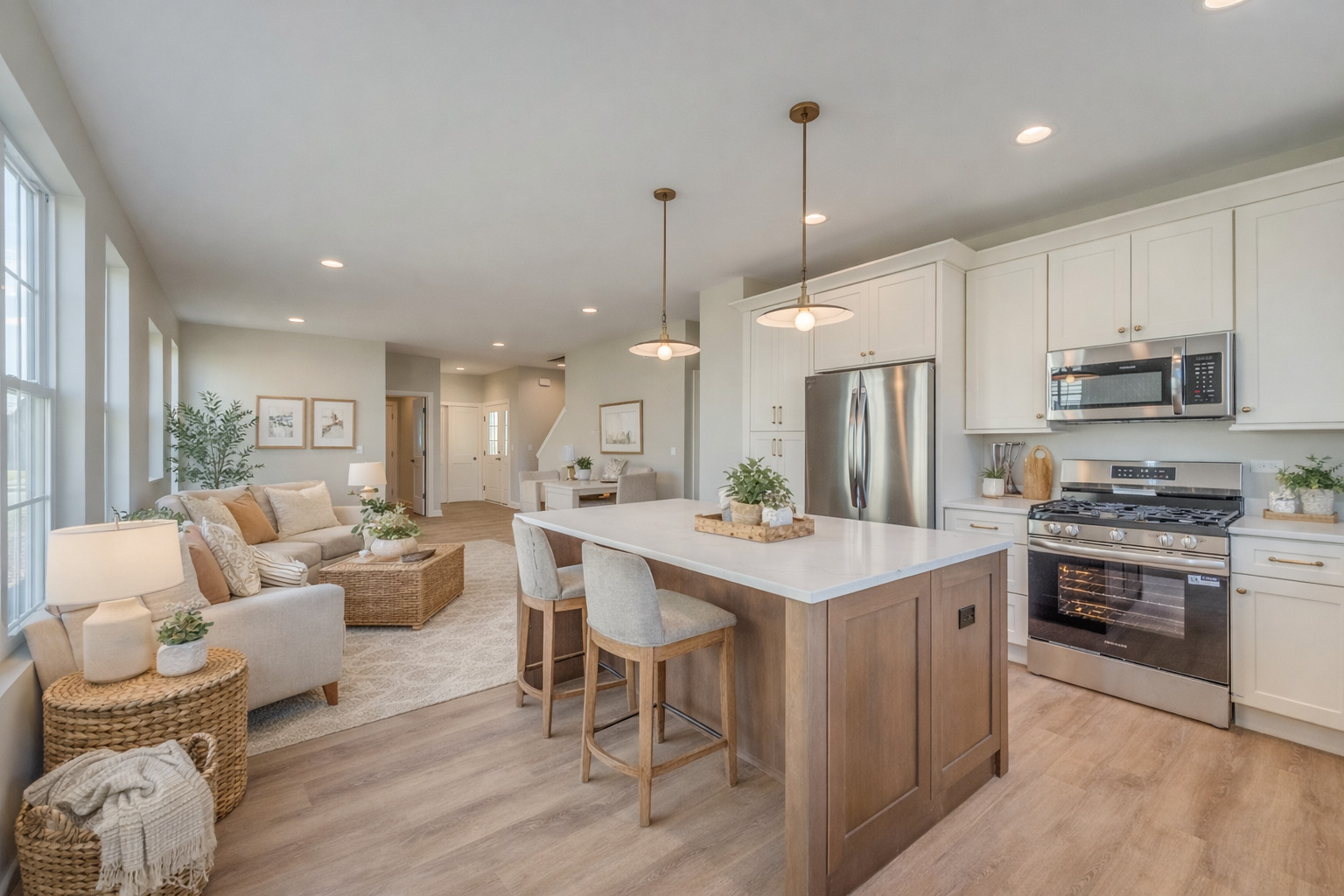 1076 Freedom Road Elburn, IL 60119 - Photo 13 of 31 a kitchen with stainless steel appliances granite countertop a stove a sink a refrigerator and white cabinets with wooden floor