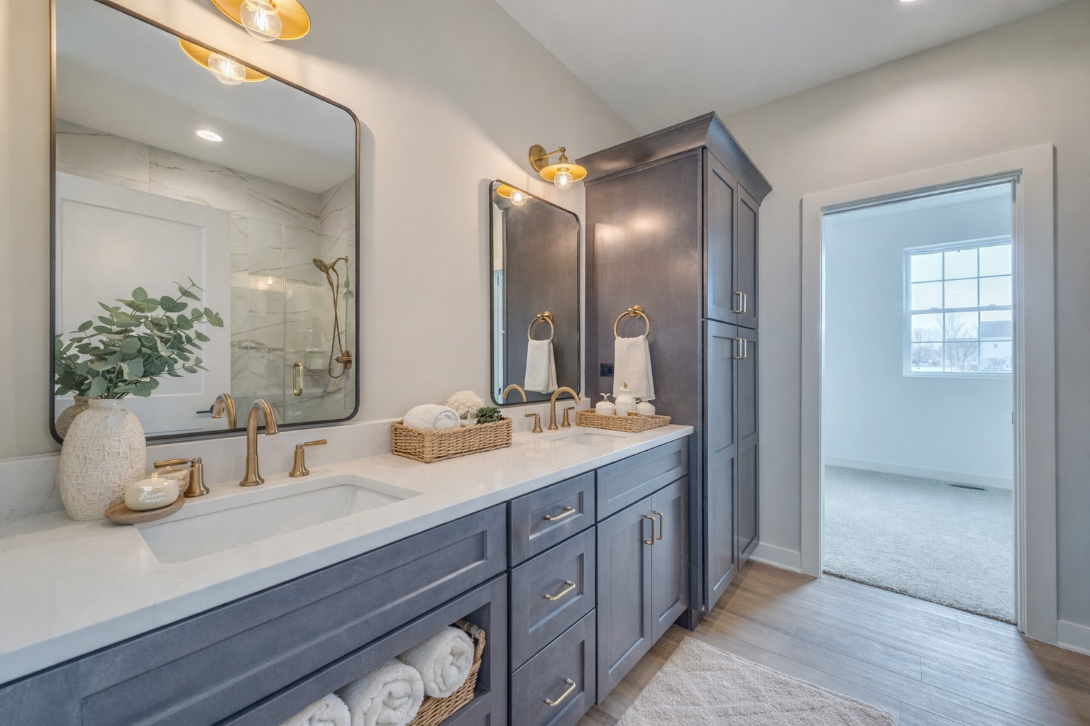 1076 Freedom Road Elburn, IL 60119 - Photo 19 of 31 a bathroom with a double vanity sink and a mirror