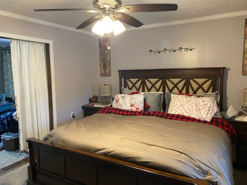 2705 Johnson Branch Road Leoma, TN 38468 - Photo 9 of 16 a bedroom with a bed and a chandelier