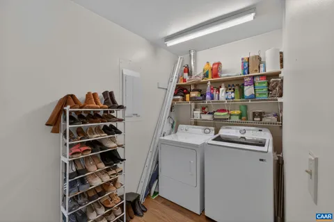 a storage room with washer and dryer