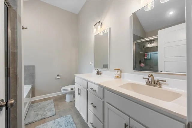 a bathroom with a sink a toilet and a mirror