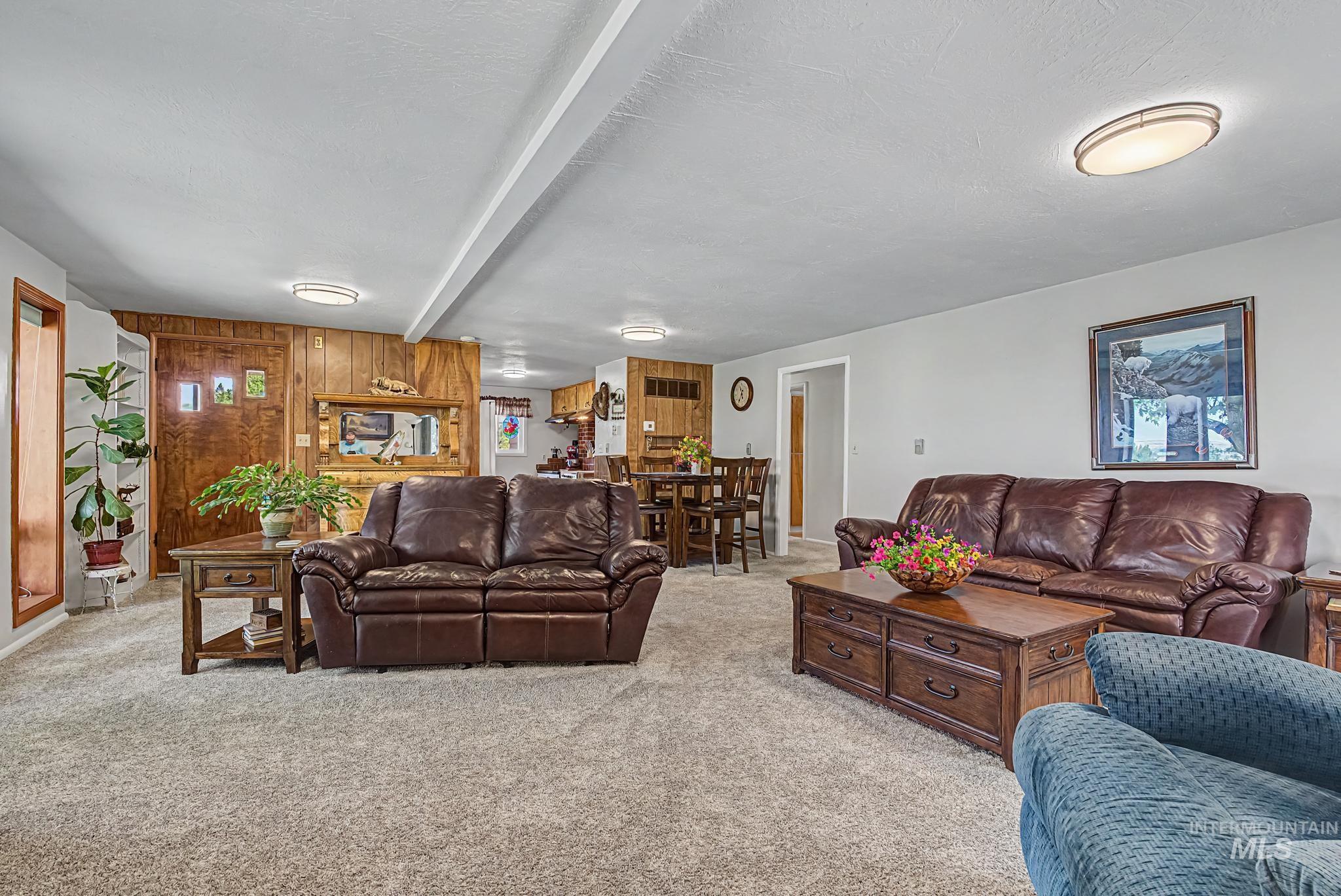 4311 Frozen Dog Road Emmett, ID 83617 - Photo 18 of 31 Carpeted living area featuring light gray walls, white trim, and flush-mount ceiling lighting