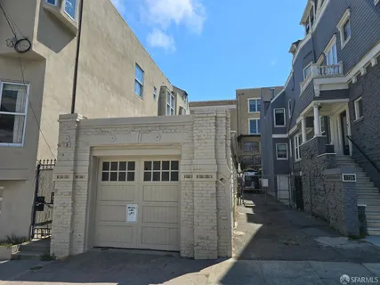 a view of a building with a door