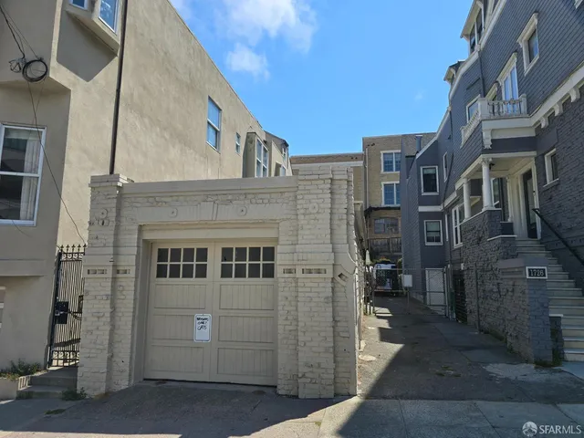 a view of a building with a door