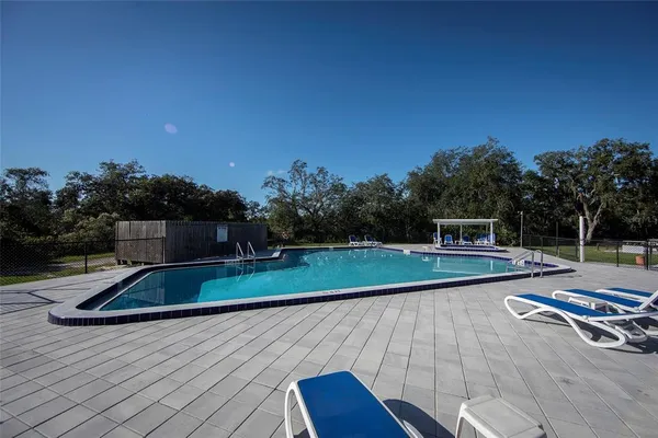 a view of a swimming pool with a lounge chair