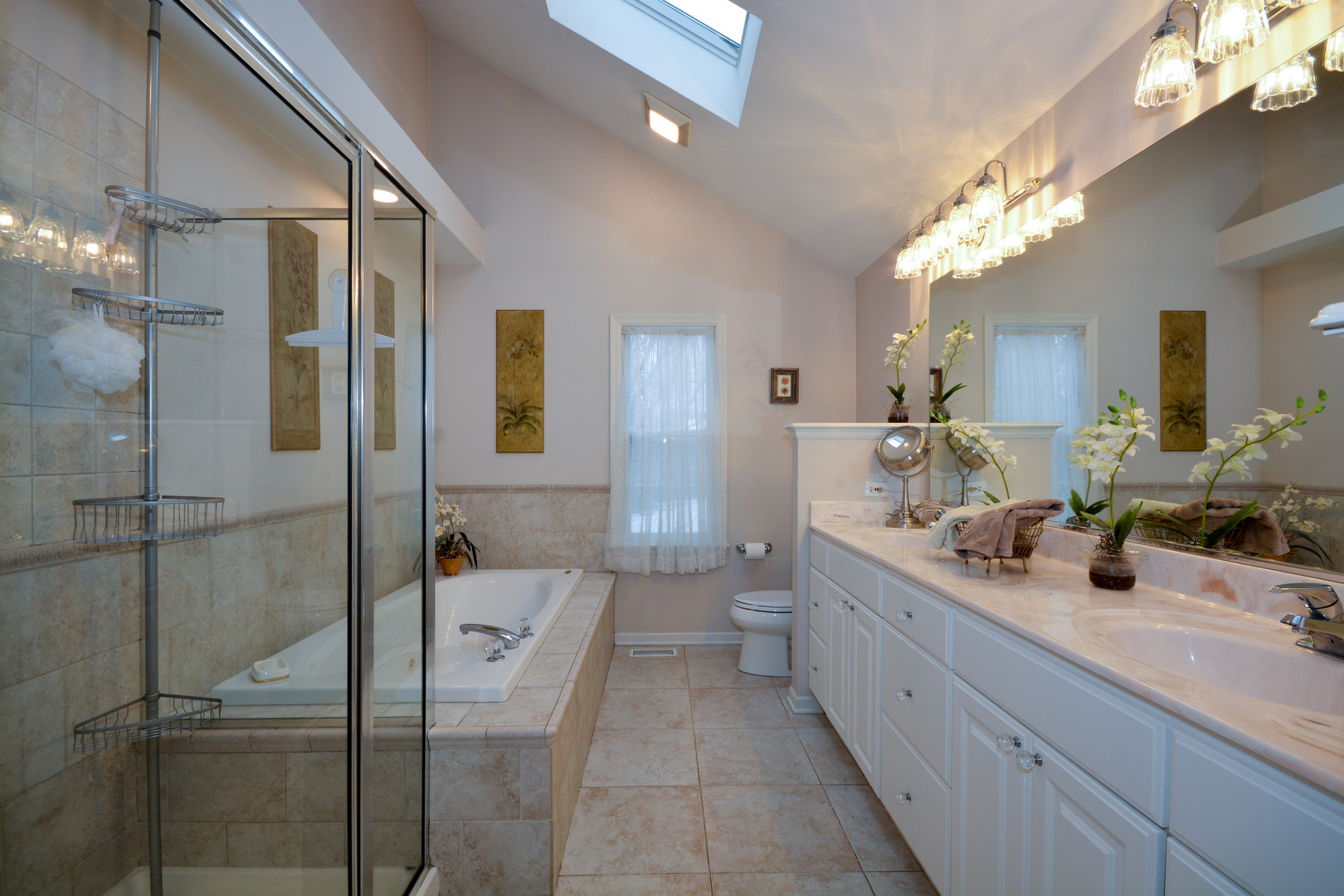 26W564 Jewell Road Winfield, IL 60190 - Photo 17 of 40 a bathroom with a double vanity sink mirror and shower