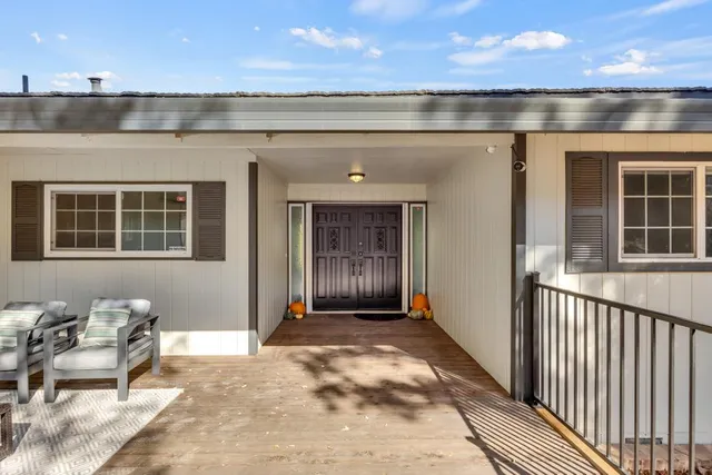 a living room with furniture potted plant and a table
