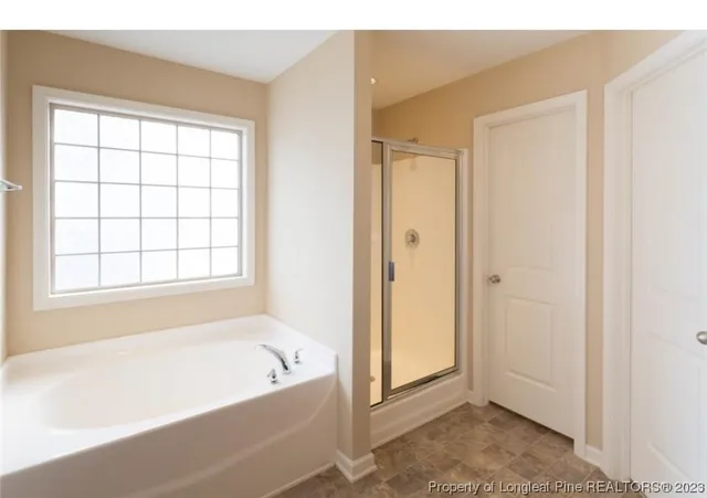 a bathroom with a bathtub and a shower