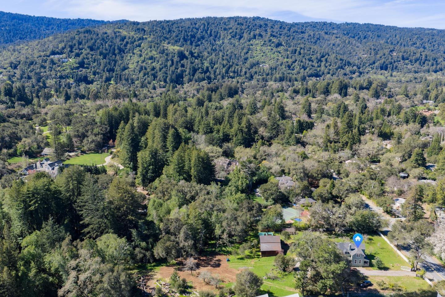 3215 Woodside Road Woodside, CA 94062 - Photo 18 of 24 an aerial view of a houses with a lush green hillside