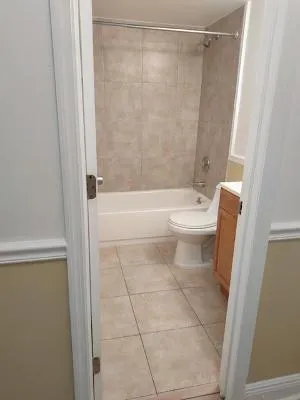 a bathroom with a toilet and a bathtub