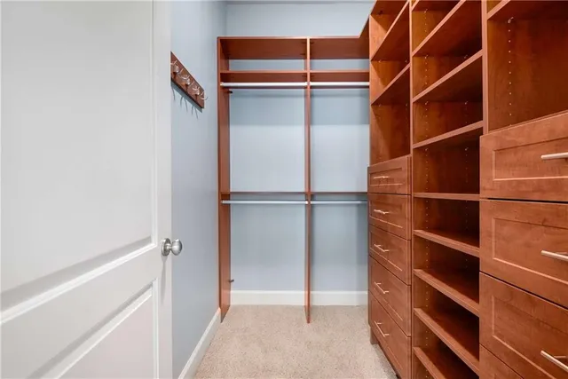 a view of walk in closet with empty racks
