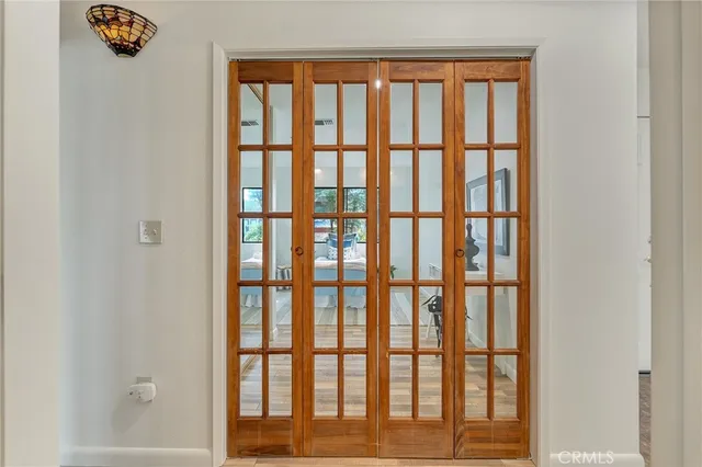 a view of a black and white door