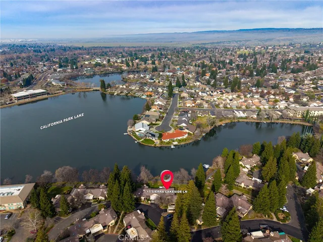 a view of a lake with houses