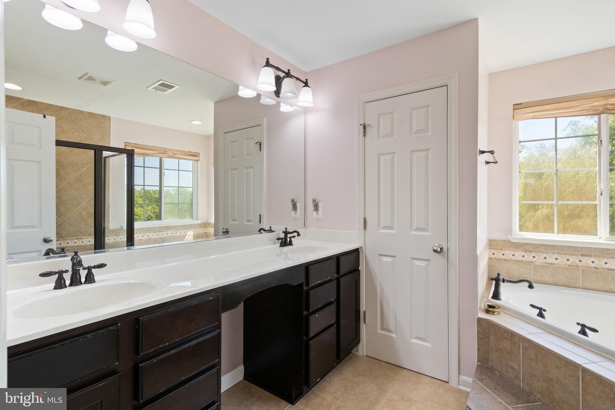 18 Dewitt Road Stafford, VA 22554 - Photo 45 of 73 a bathroom with a double vanity sink a large mirror and a bathtub