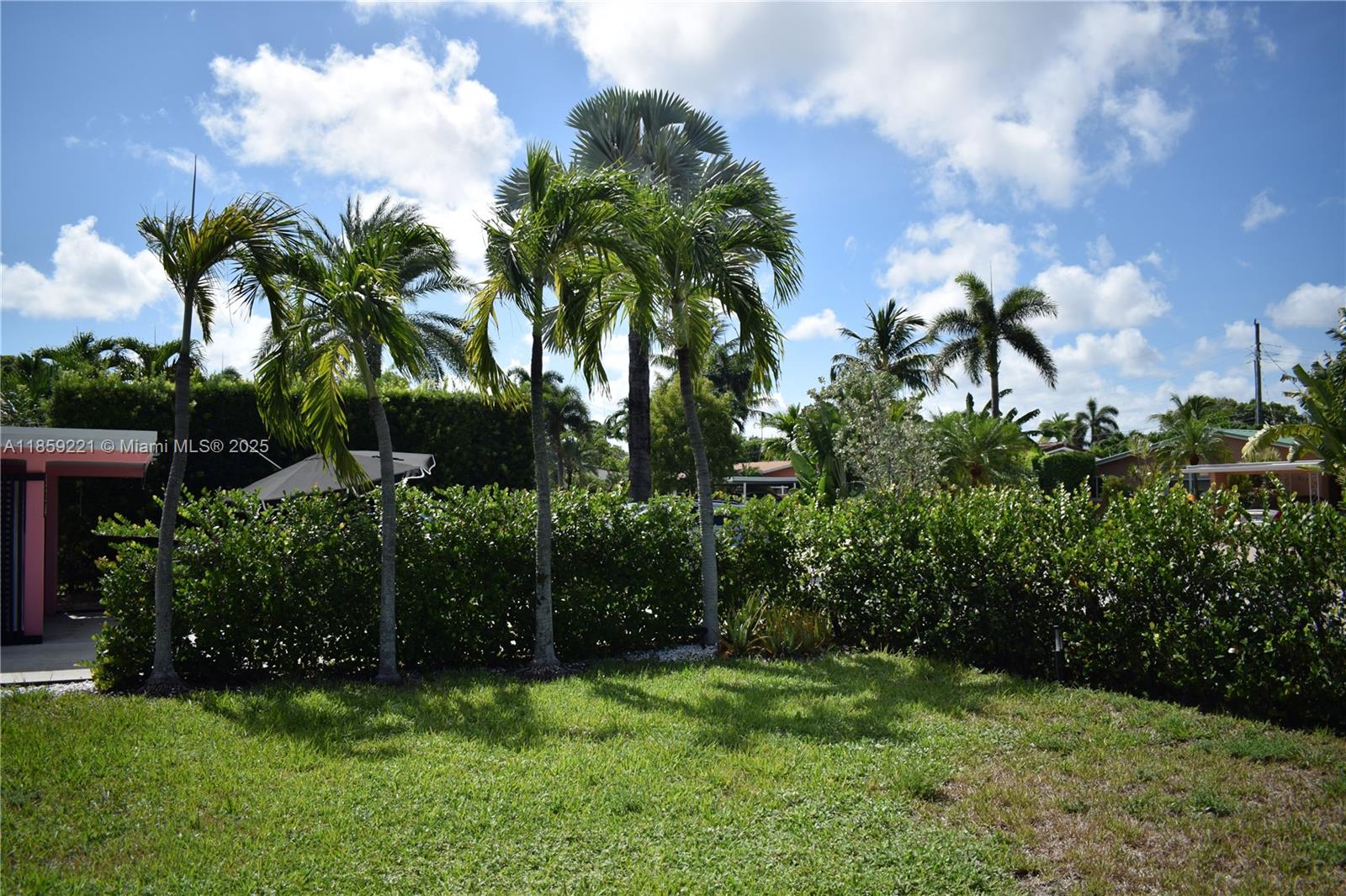 524 Northeast 27th Drive Wilton Manors, FL 33334 - Photo 57 of 95 Private front yard with manicured hedges and framed with tropical palm trees.