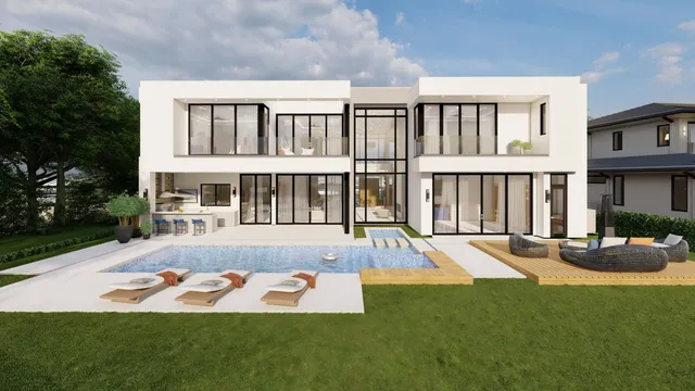 a view of a house with backyard and porch