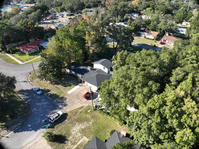 an aerial view of a house