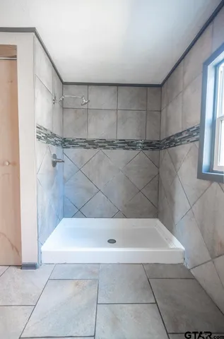 a bathroom with a bathtub