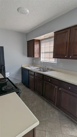 a kitchen with a sink a stove and cabinets