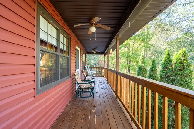 a view of a balcony with a potted plant