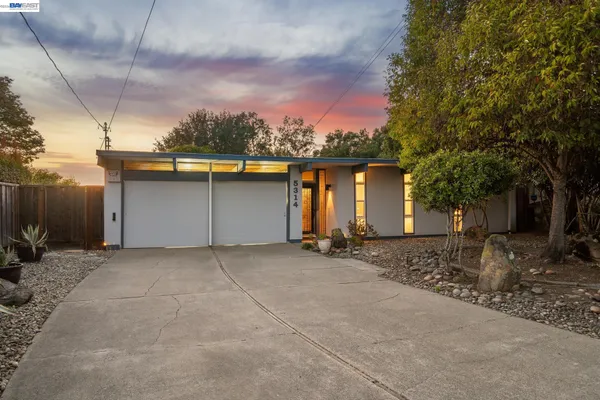 a view of a house with a backyard and a tree
