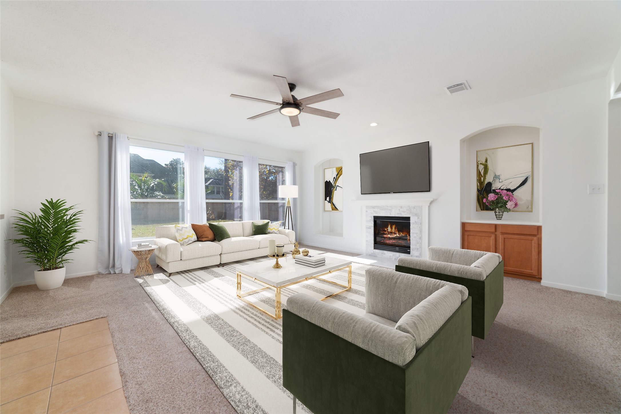 2618 Bridgestone Park Lane Spring, TX 77386 - Photo 11 of 49 The spacious living room features built in storage adjacent to the gas-log fireplace complete with a regal mantle. (Virtually staged)