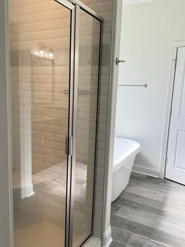 a bathroom with a bathtub