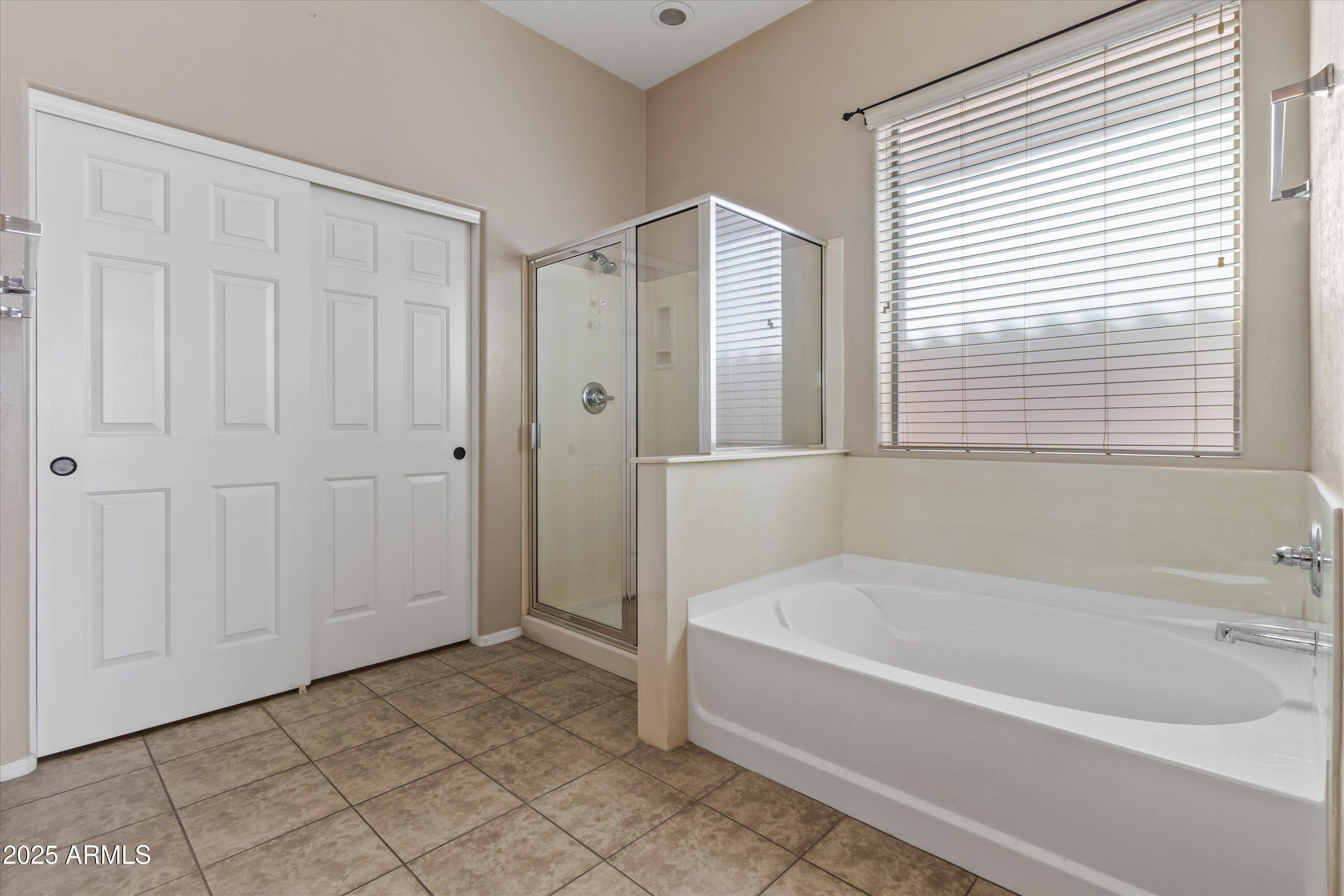 45076 West Rhea Road Maricopa, AZ 85139 - Photo 22 of 43 a bathroom with a bathtub and a shower