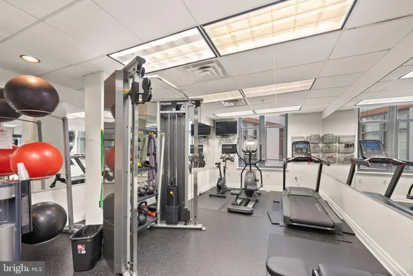 a view of a room with gym equipment