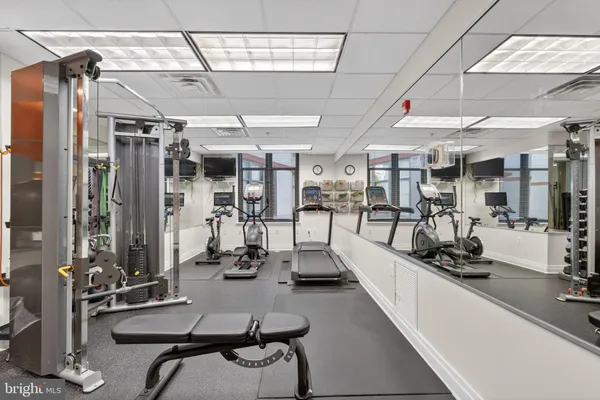 a view of a room with gym equipment