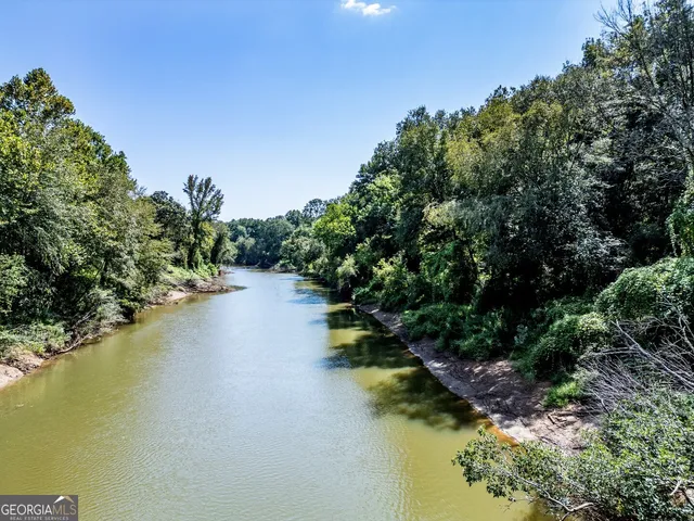 a view of a lake from a yard