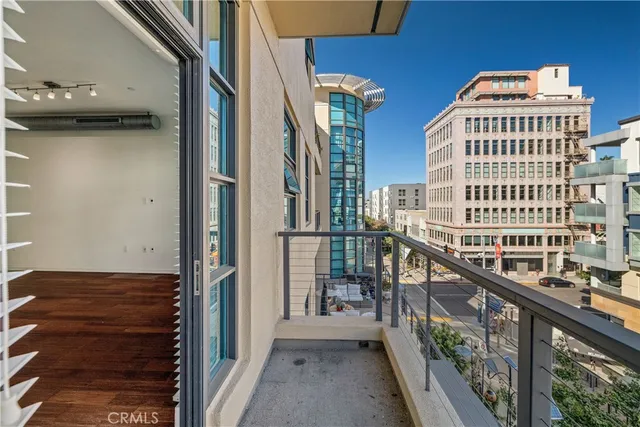a balcony with view of city