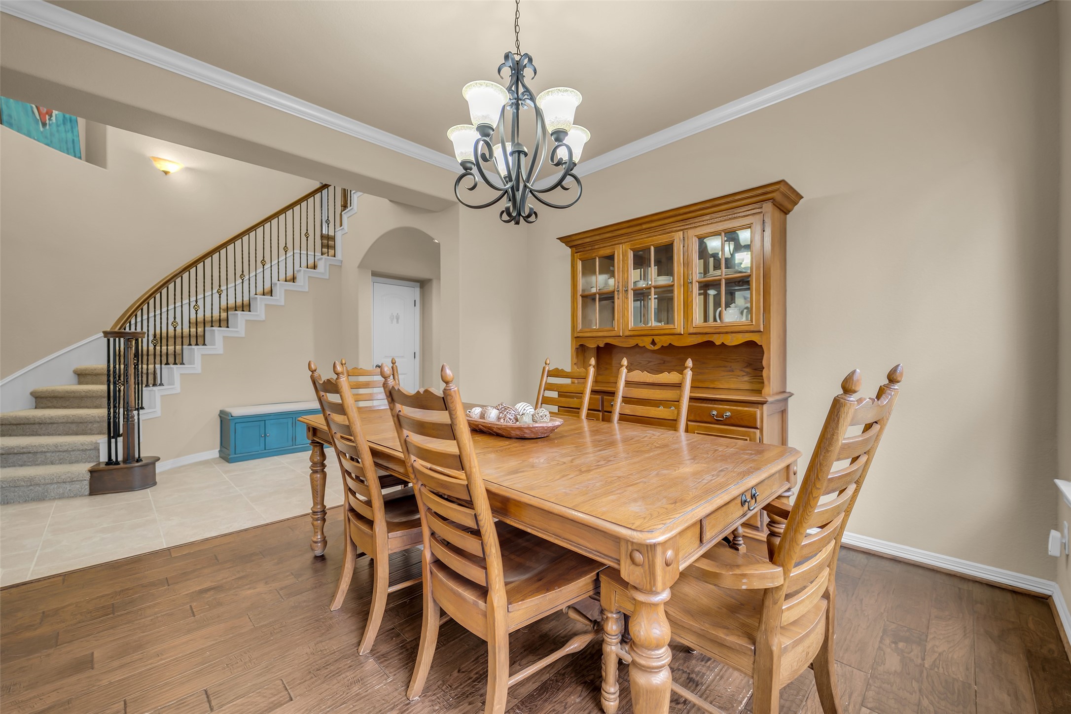 14752 Highland Ranch Drive Montgomery, TX 77316 - Photo 13 of 39 a view of a dining room with furniture a chandelier and wooden floor