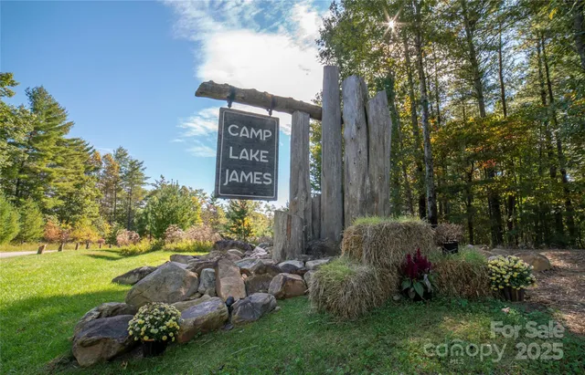 a view of a patio with table and chairs under an umbrella with large trees
