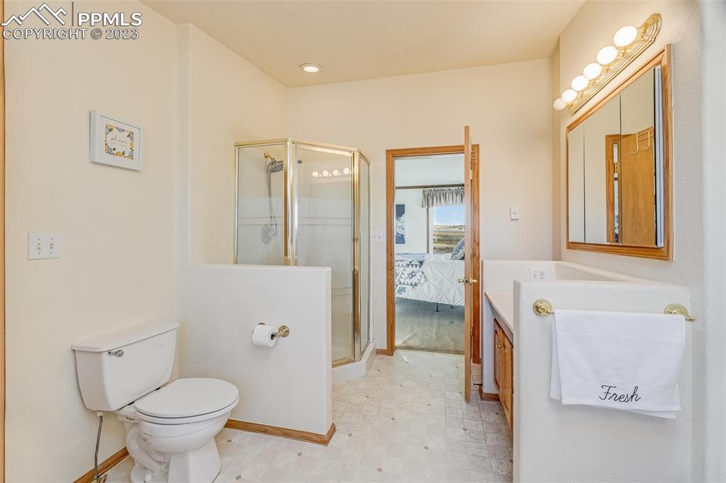 29550 Paint Mine Road Calhan, CO 80808 - Photo 13 of 33 a bathroom with a sink toilet and shower