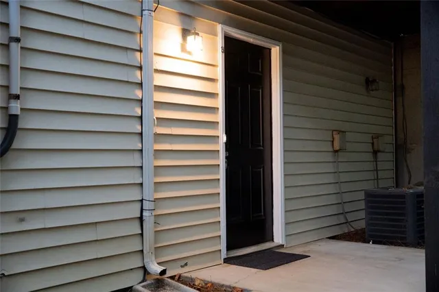 a view of a fountain with a patio