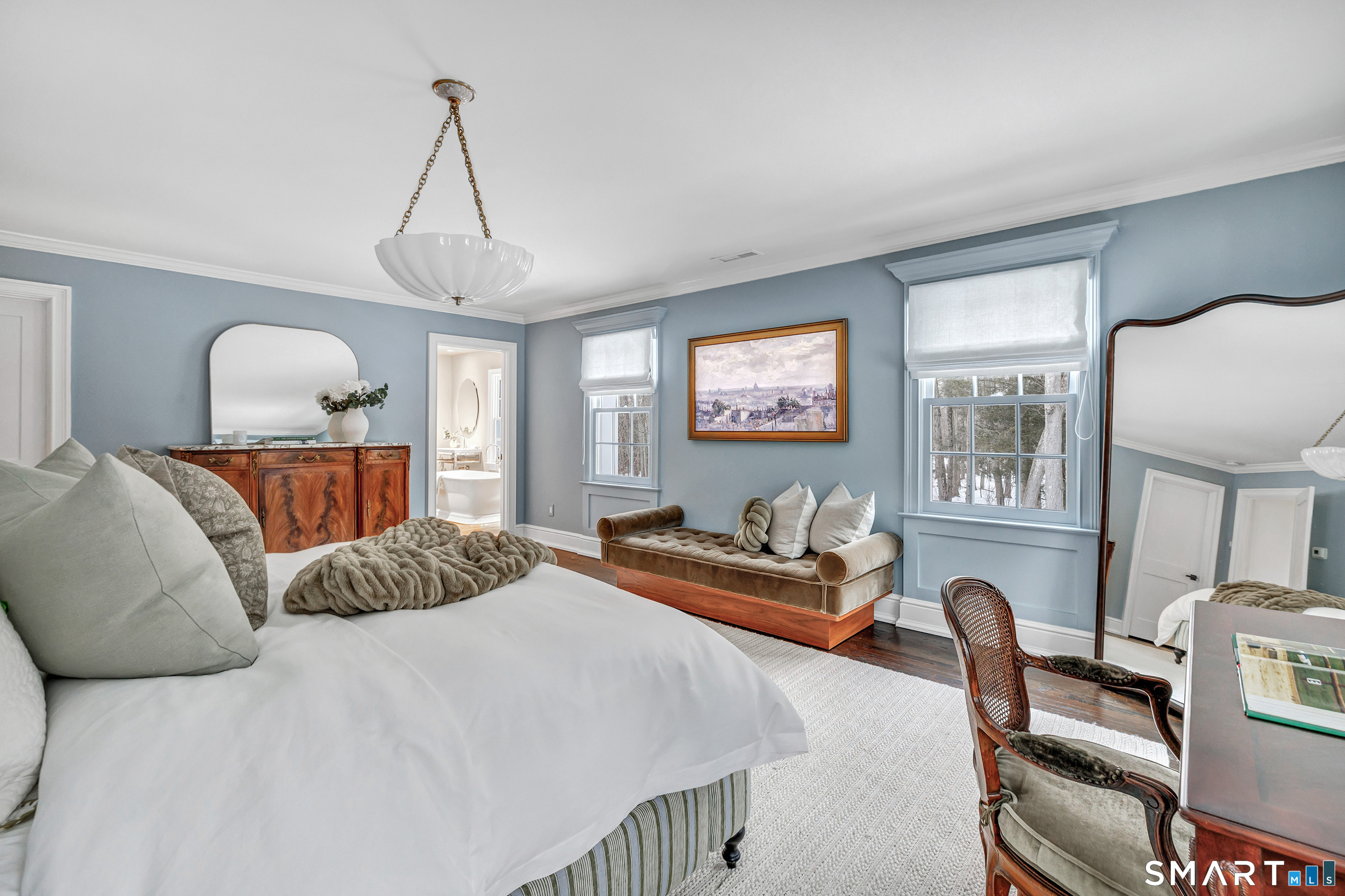 200 Longmeadow Road Fairfield, CT 06824 - Photo 24 of 40 a bedroom with bed and wooden floor