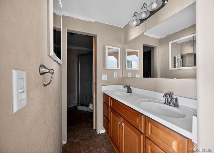 6498 South Turkey Creek Road Morrison, CO 80465 - Photo 18 of 19 a bathroom with a sink and mirror