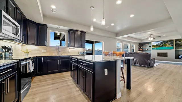 a kitchen with lots of counter top space