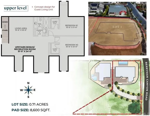 an aerial view of a house outdoor space and street view