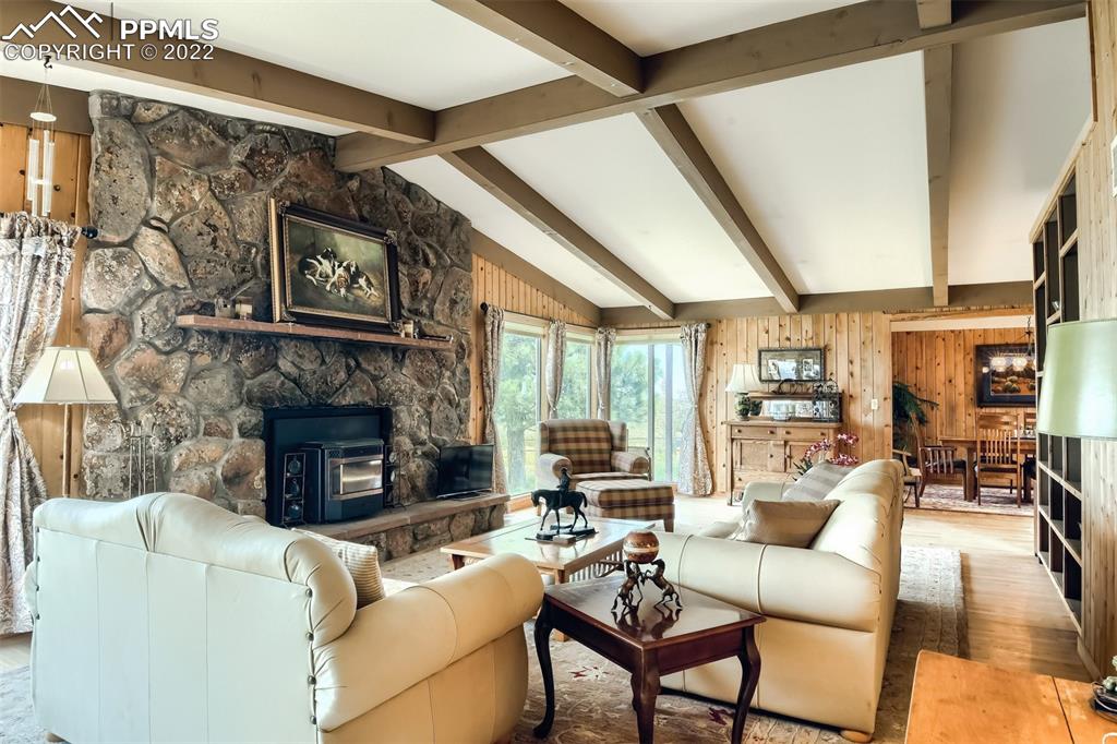 1245 South Ridge Road Castle Rock, CO 80104 - Photo 9 of 39 a living room with furniture a fireplace and a large window