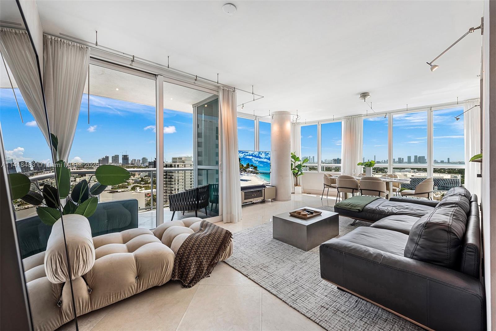 101 20th Street, Unit 2102 Miami Beach, FL 33139 - Photo 10 of 40 a living room with furniture a fireplace and a flat screen tv