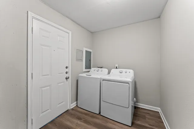 a utility room with dryer and washer
